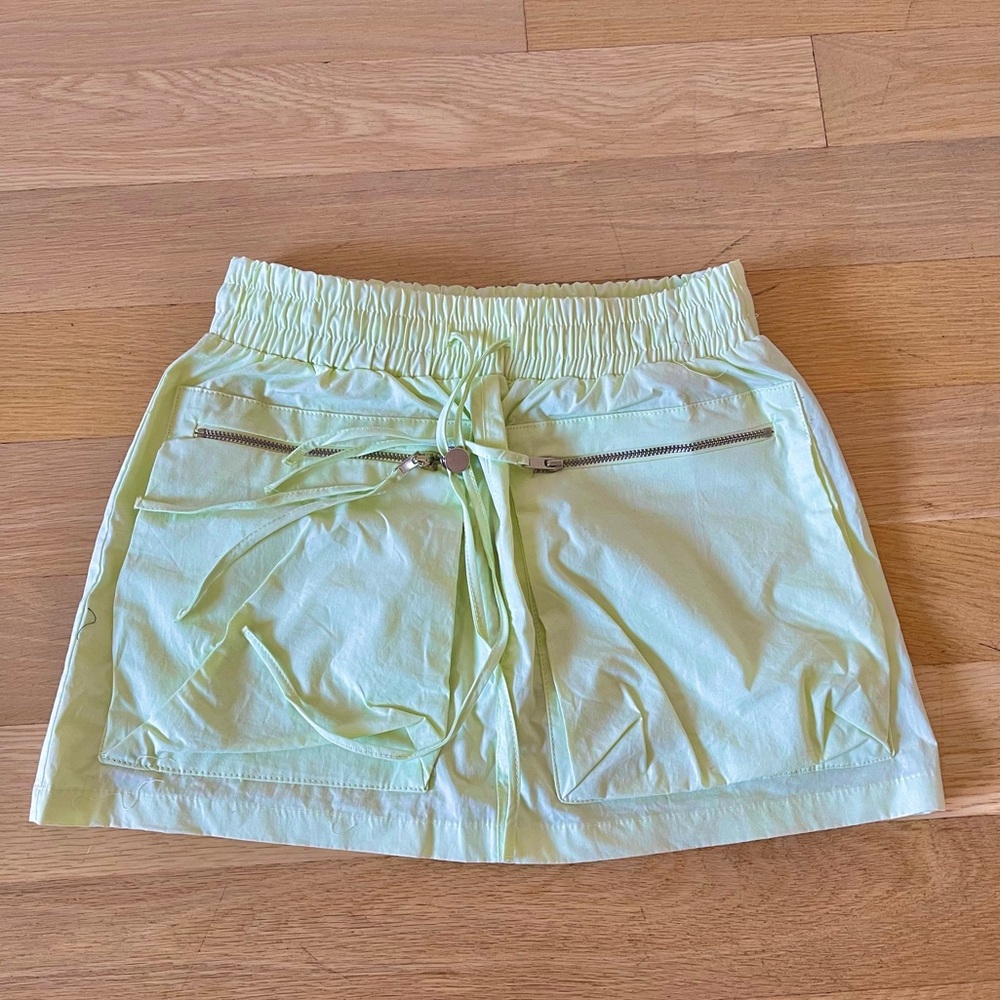 Lime Green Mini Skirt with Zipper Details